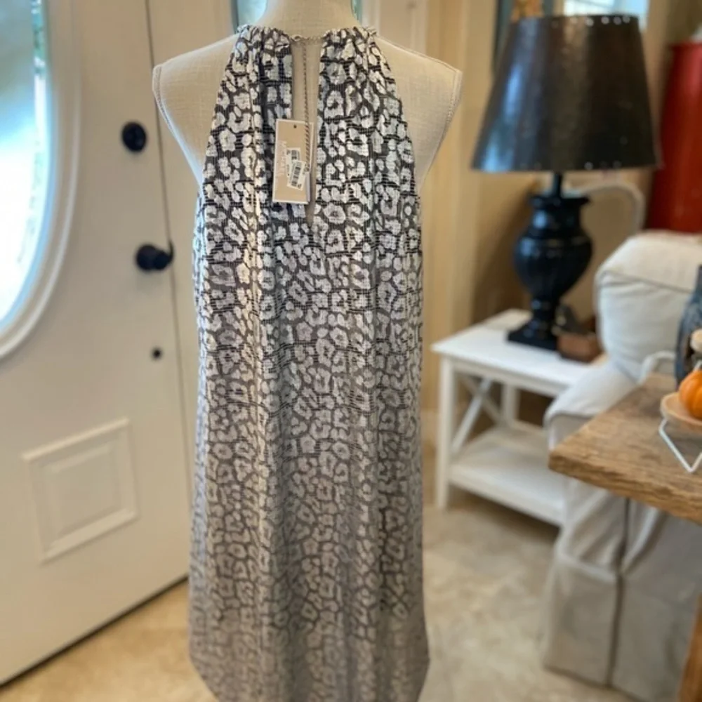 Michael Kos Black Silver Cheetah Print Dress‎ S